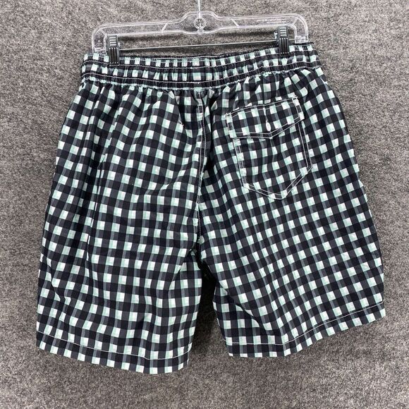 New Skanu Swim Shorts Men L Large Black Plaid Mid Rise Drawstring Pockets Swim - Picture 2 of 12